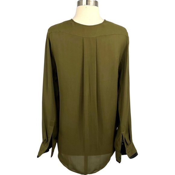 rag & bone Victor Blouse Forest Green Size M 100% Silk Faux Wrap V Neck *READ* - Picture 5 of 11